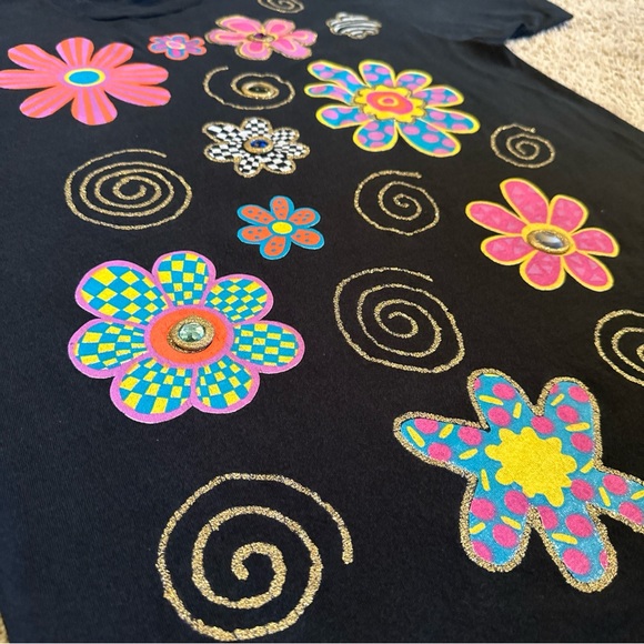 1990s Puff Paint Flower T-Shirt Size XL - Picture 3 of 9
